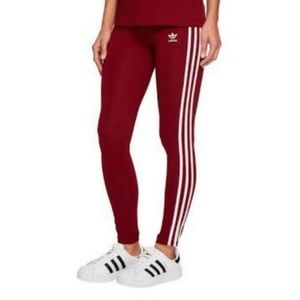 Burgundy adidas striped leggings